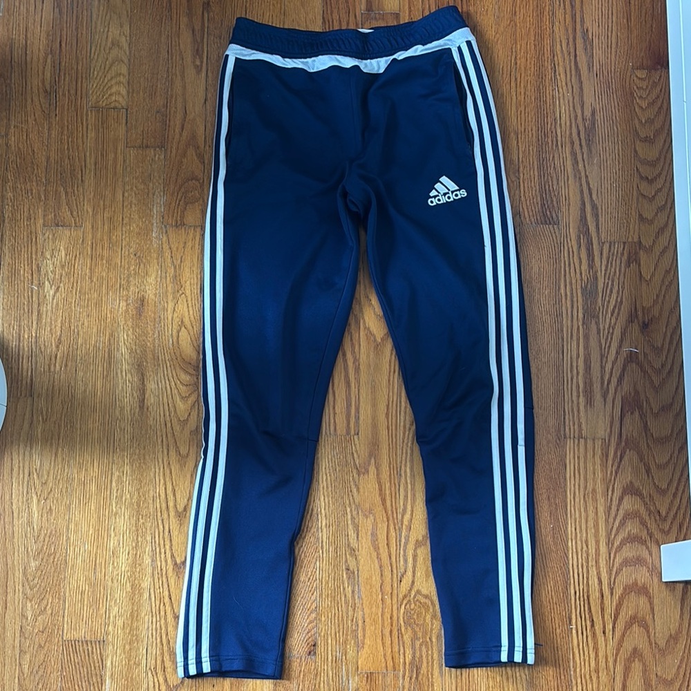 Adidas Blue and White Sweatpants with Tapered Fit